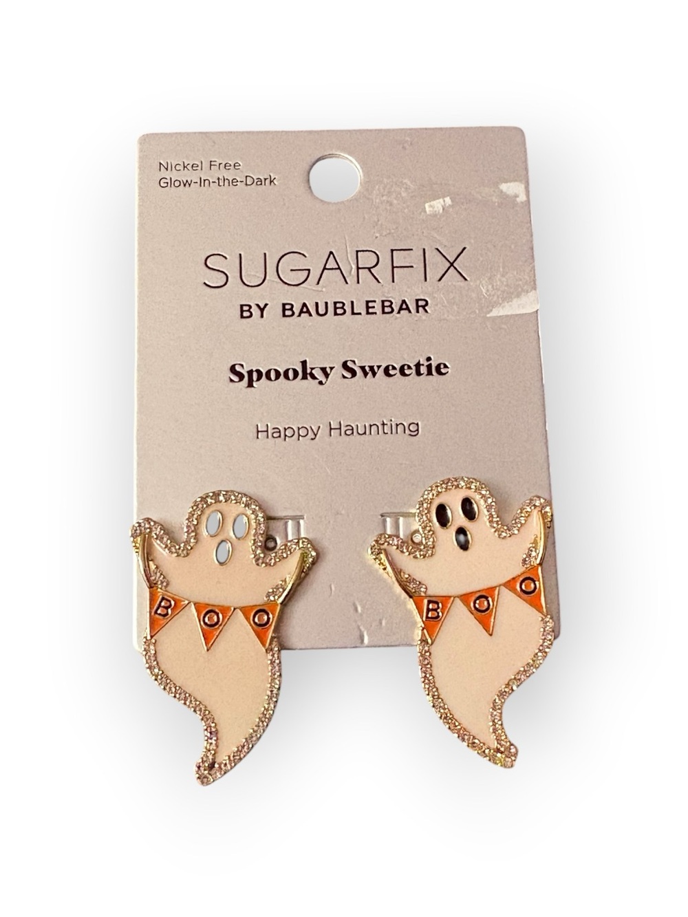 BaubleBar Spooky Sweetie Ghost Stud Earrings - Cream & Orange